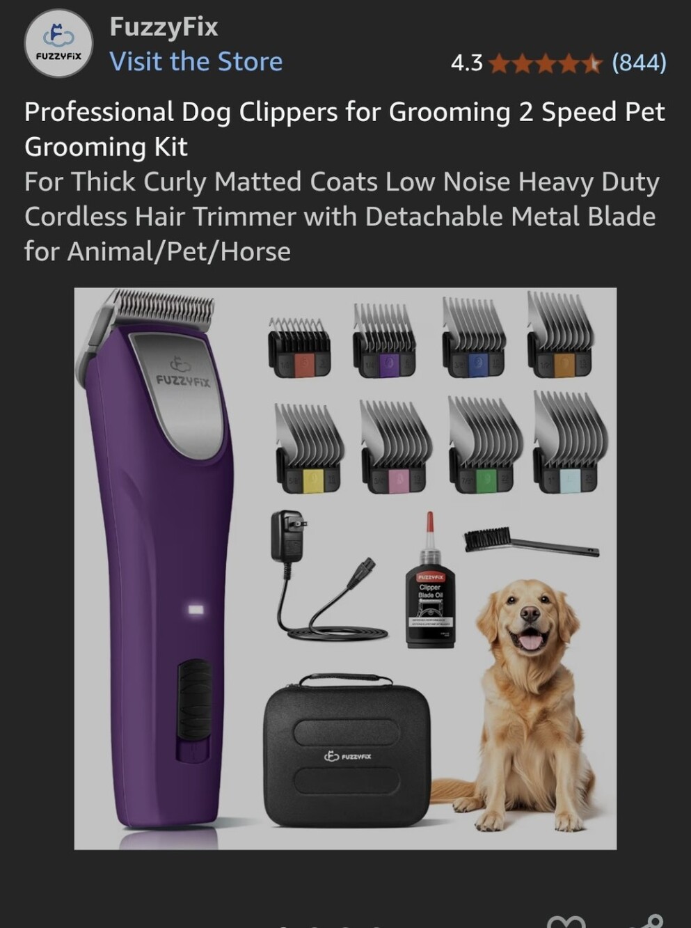 FuzzyFix Professional Pet Clipper Kit for Dog/Cats ( Open Box) NEVER USED!!